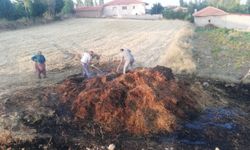 Çorum'da tarlada çıkan yangında 300 adet balya kül oldu