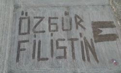 Çanakkaleli çiftçi Filistin'e destek için tarlasına 'Özgür Filistin' yazdı