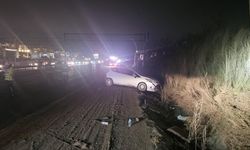 Polis aracına ve elektrik direğine çarptı