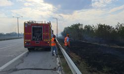 Havsa’da anız yangını otobanı dumana bürüdü