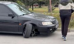 Ön tekeri kırılan otomobilin sürücüsü sinir krizi geçirdi