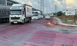 Dökülen boya yolu kırmızıya boyadı
