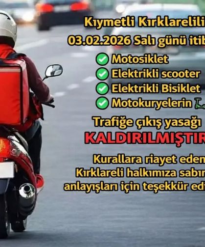 Kırklareli’nde Motosiklet ve Scooter Yasağı Kaldırıldı