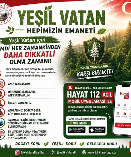 Kırklareli Valiliği’nden Orman Yangınlarına Karşı Uyarı