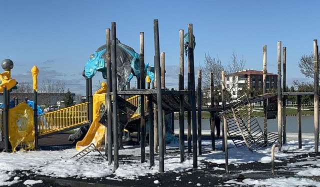 Parkta oyun grupları alev alev yandı