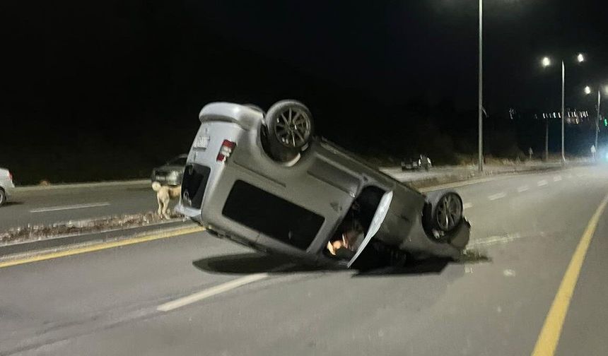 Hafif ticari araç takla attı