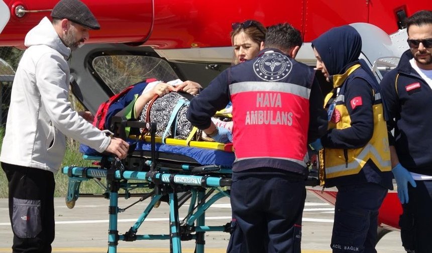 5 metre yükseklikten düşen kadının imdadına ambulans helikopter yetişti
