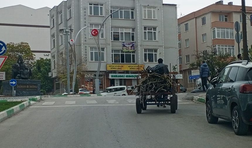 Kırklareli Trafiğinde At Arabaları da Yoğunluğa Eşlik Ediyor