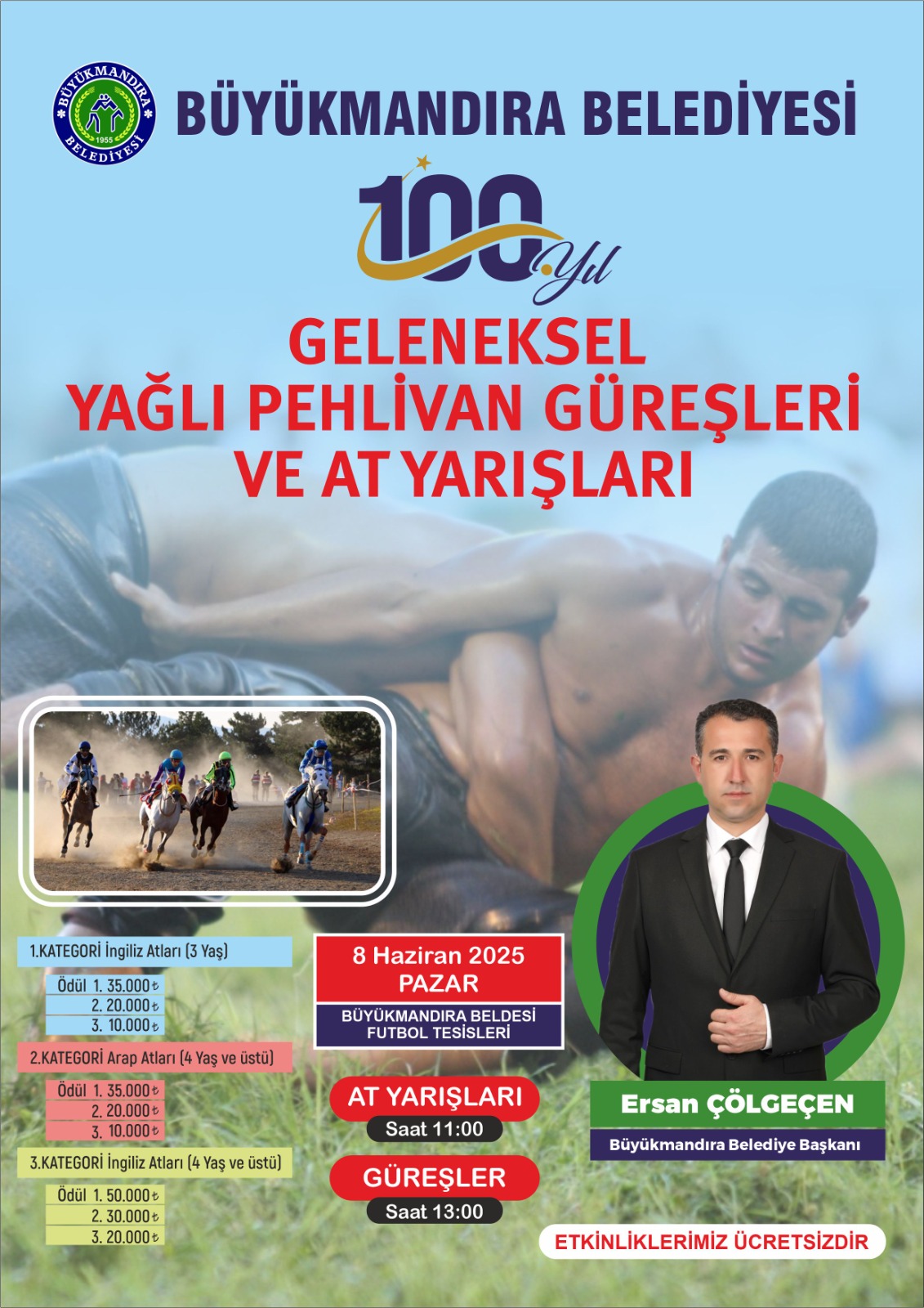 100 Yil Buyukmandira Geleneksel Kavasoglu Ve Samdancibasi Ibrahim Yagli Pehlivan Guresleri Ve At Yarislari Etkinligi