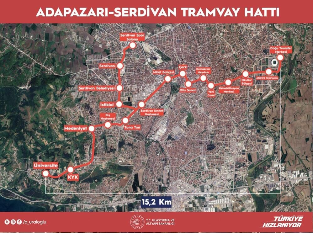 Bakan Uraloğlu: "15,2 kilometre uzunluğundaki Adapazarı-Serdivan Tramvay Hattımızı 19 istasyonla hizmete sunacağız"