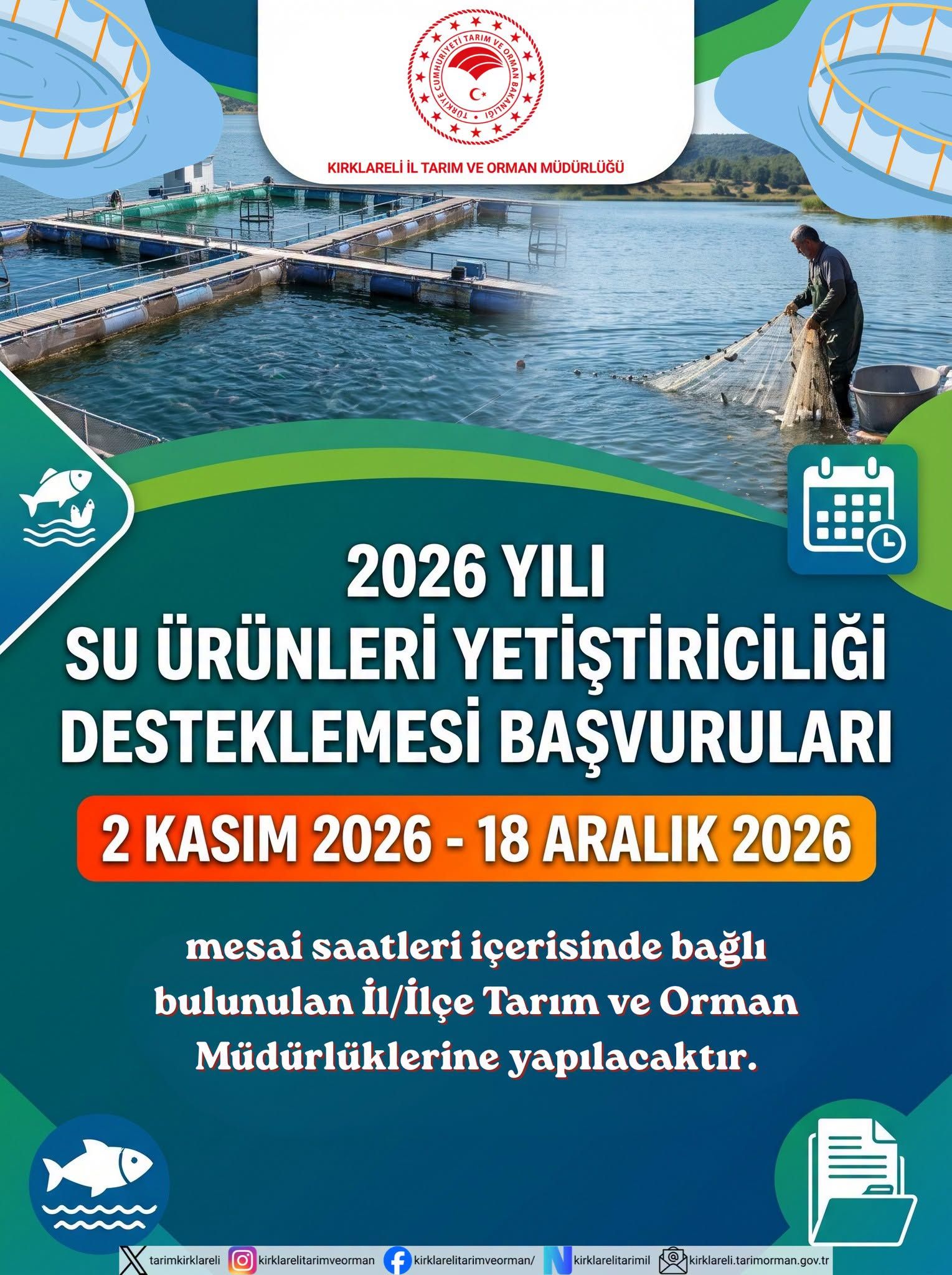 Su Ürünleri Yetiştiriciliği Destekleme Başvuruları 2 Kasım’da Başlıyor